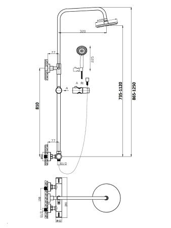 Душевая система Agger Thermo A2451244 с термостатом, черный матовый
